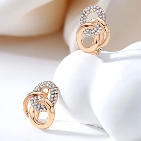 New Circle Huggie Earrings 14K Gold Plated CZ Geometric Preppy Timeless Chic - Picture 4 of 11